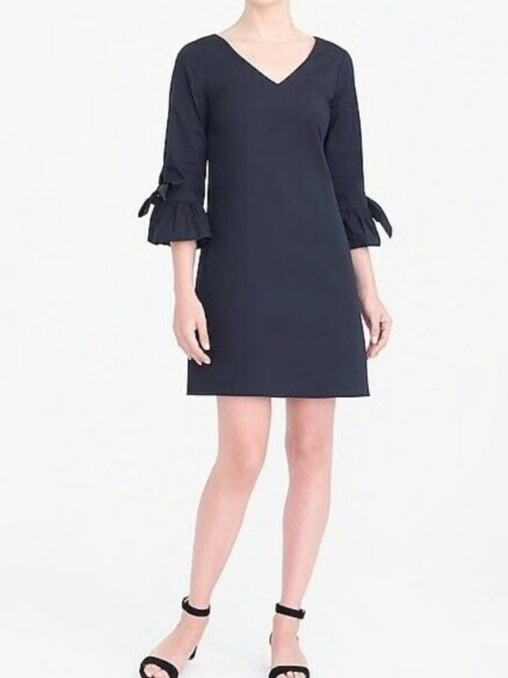 J. Crew black V-Neck Shift Dress with Tie-Sleeves Sz 00 NWT